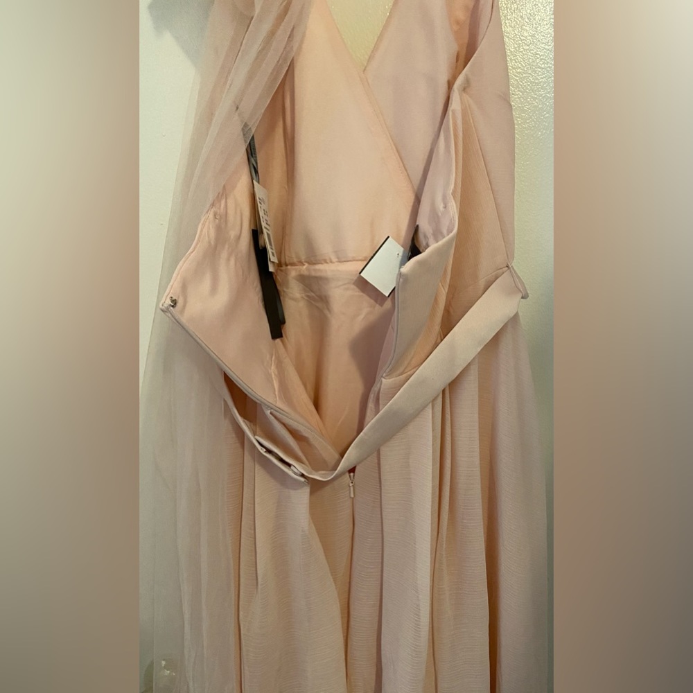 NWT White by Vera Wang Chiffon Halter Dress, Tulle Bow Blush‎ Sz 14 - Picture 10 of 13